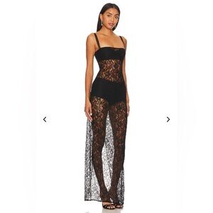 NEW!! Lovers + Friends Gracia Gown Black Lace Sheer Dress, L